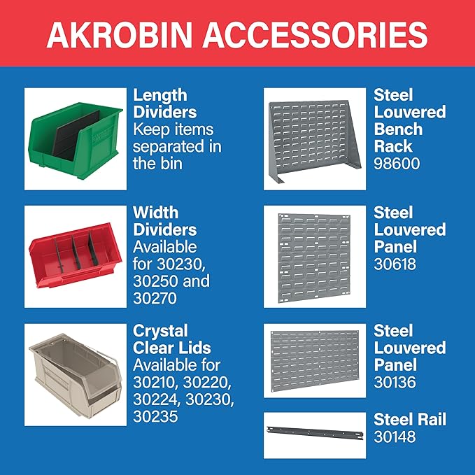 Akro-Mils 30220 AkroBins Plastic Storage Bins, Space-Saving Stackable Bins