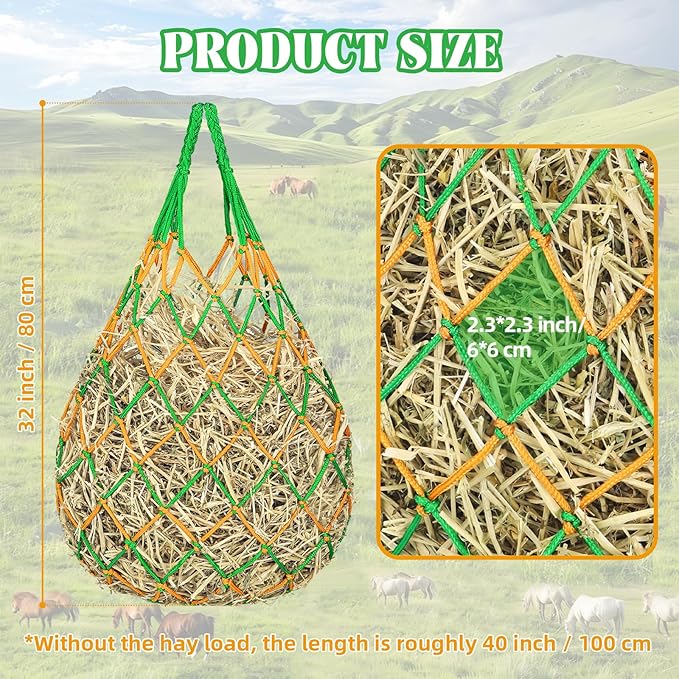 3 Pcs Hay Bags for Horses, Hay Nets for Horses Goat Sheep,Goat Hay Feeder for Slower Feeding,Strong Load-Bearing Hay Bag Hanging for Horse Stable Trailer (Green)