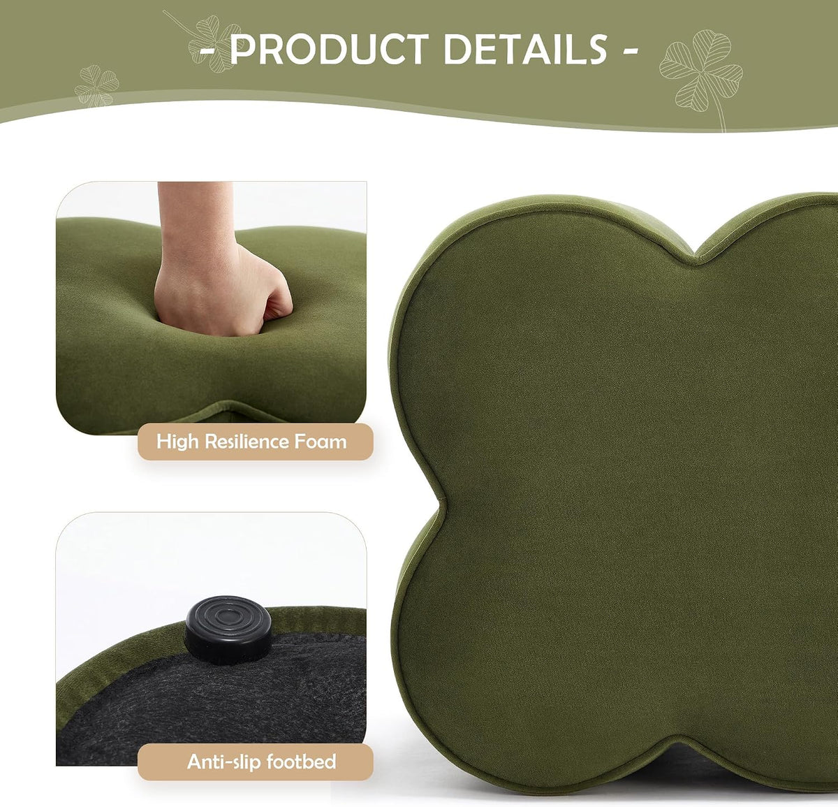 Olive Green Velvet Ottoman Set of 2, Modern Small Vanity Stool