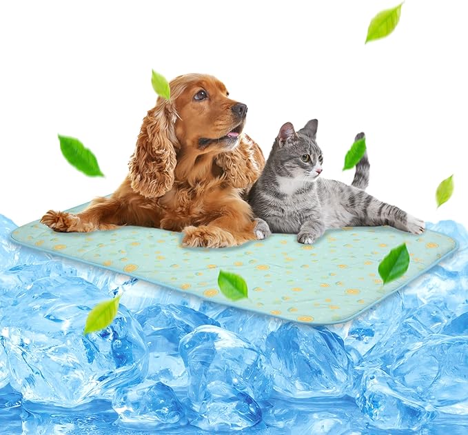 NWK Pet Cooling Mat for Large Dogs -Q-Max>0.345 Ice Silk Cooling Mat for Dogs & Cats Portable & Washable Pet Cooling Blanket, Car Seats, Beds for Summer (Green Leaf, 39'' X 27'' X 0.3'')