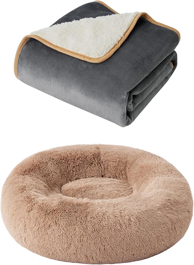 Bedsure Waterproof Dog Blankets and Calming Dog Bed for Small Dogs