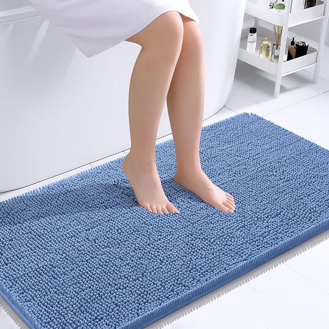 OLANLY Bathroom Runner Rugs 44x24, Soft Absorbent Chenille Bath Rugs, Rubber