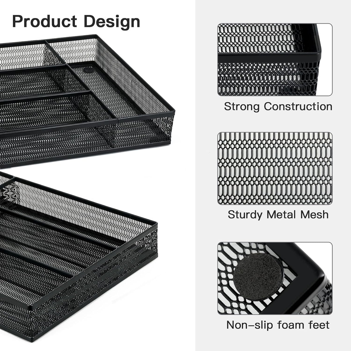 Neudeco Drawer Organizer Set, Black Mesh, 5 Pack