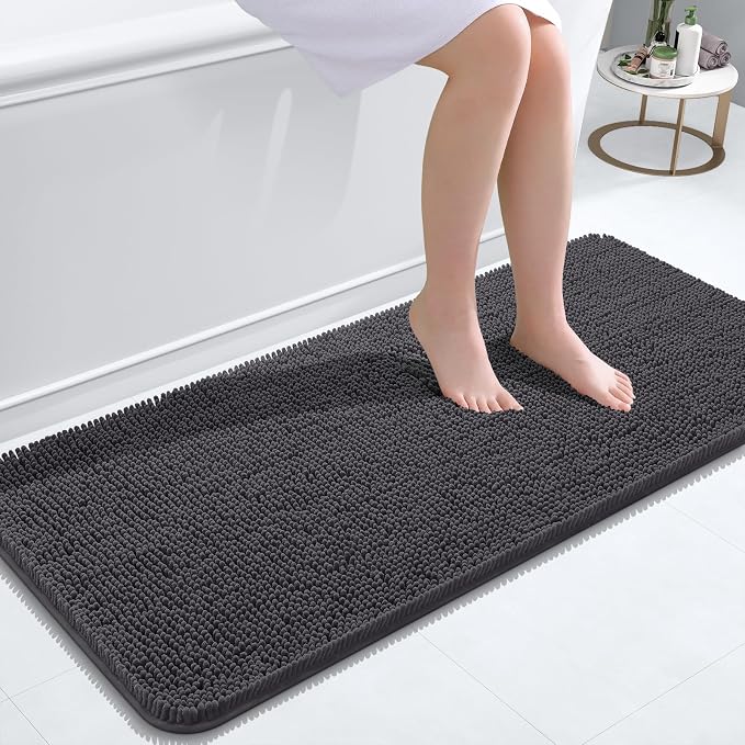 OLANLY Bathroom Runner Rugs 47x20, Soft Absorbent Chenille Bath Rugs, Rubber