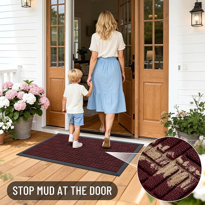 OLANLY Front Door Mat Outside Entrance 71x47, Heavy Duty Sturdy Natural Rubber