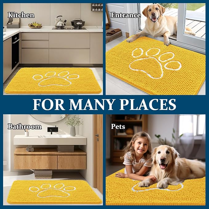 OLANLY Dog Door Mat for Muddy Paws 48x30, Paw Print Design, Absorbs Moisture