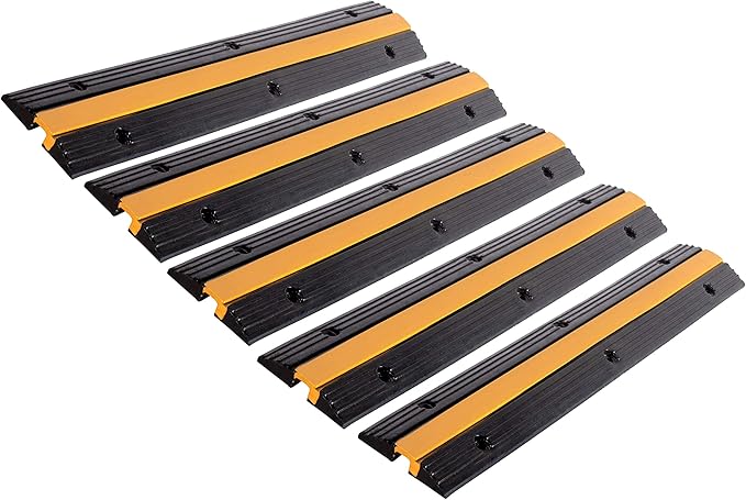 5 Pack Rubber Cable Ramp Hose Cable Protector Ramp 1 Channel 11000Lbs Load Capacity Traffic Speed Bump Wires Power Lines Extension Cord Cover for Indoor Outdoor