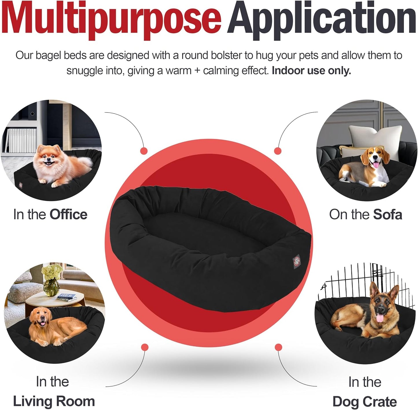Majestic Pet 32 Inch Suede Shredded Memory Foam Mix Calming Medium Dog Bed Washable 32 x 23 x 7 (Inch) - Cozy Soft Round Donut Dog Bed with Spine for Head Support - Pet Bed Black
