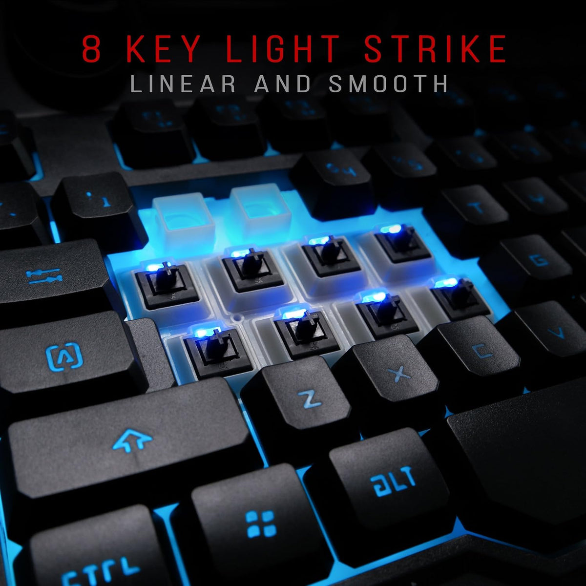 Bloody B318 8-Key Light Strike (LK) Semi Optical Mechanical Gaming Keyboard – 9 Dedicated Macro Keys - 3 Color LED Backlit – 8 LK Black Switch