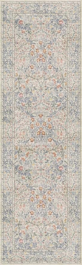 Vintage Beige Blue 2'6" x 8' Runner Rug