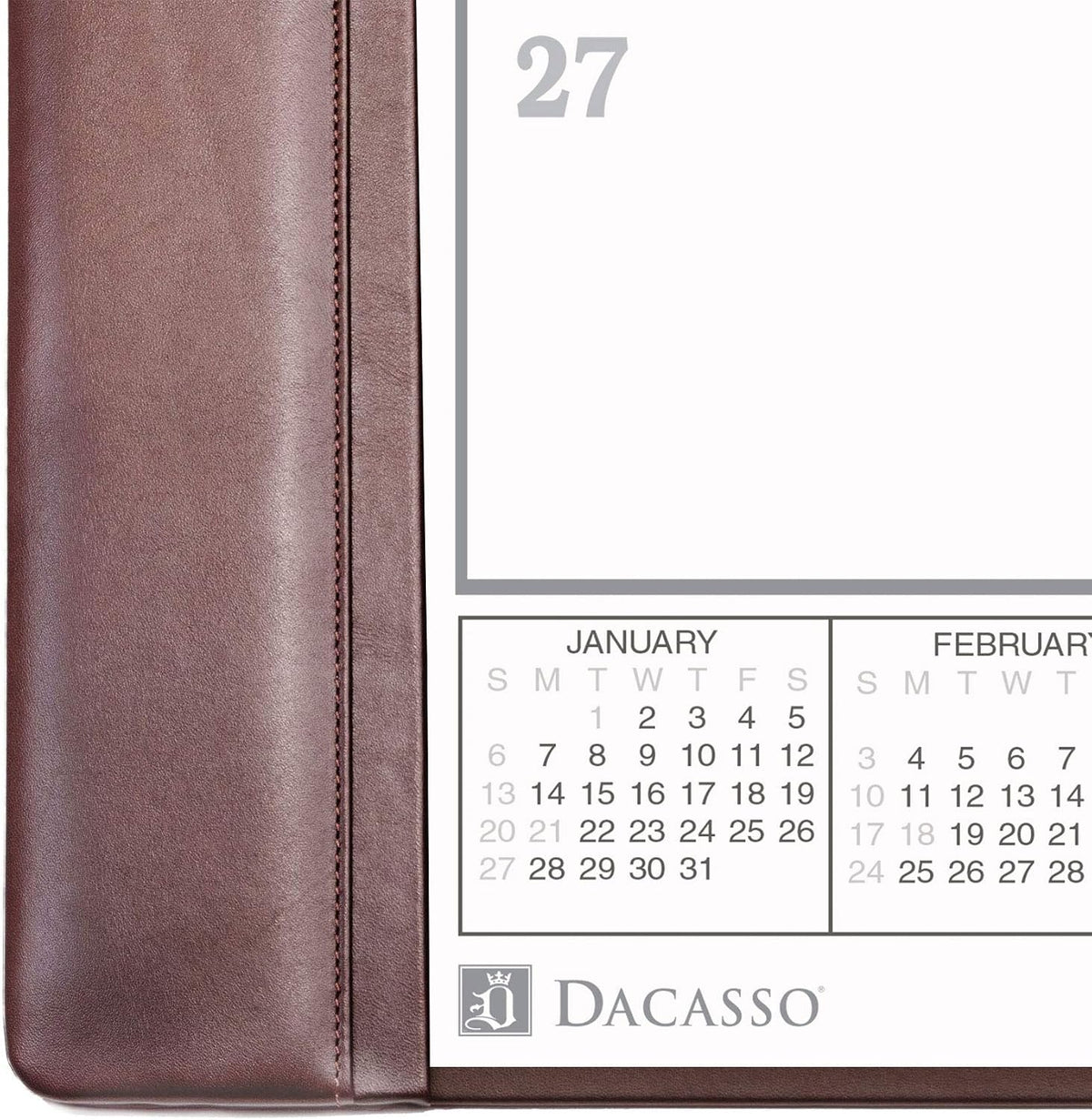 Chocolate Brown Leather Desk Pad w/Calendar, 25.5 x 17.25