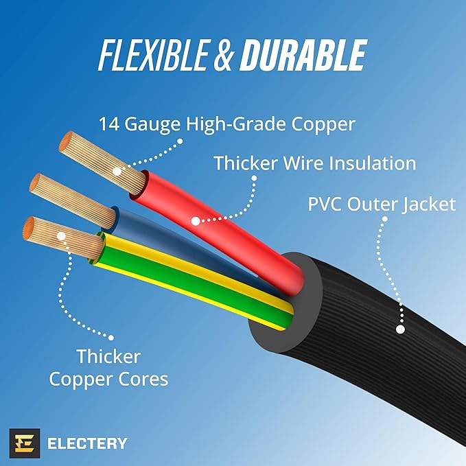 3 ft Heavy Duty Appliance Extension Cord, 14 AWG, 15A 125V 1875W, 3 Prong Flat Plug, ETL Listed, Short Power Extension Cable for Air Conditioner, Refrigerator, Microwave, Indoor Use, Black