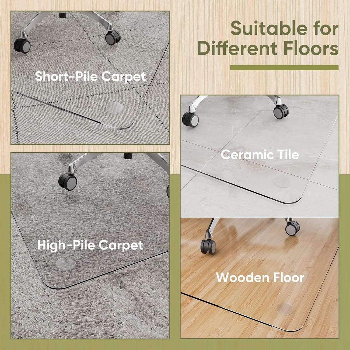 40" x 60" Glass Chair Mat for Carpet, 0.2" Thick Office Chair Mat
