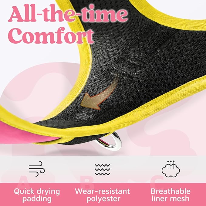 rabbitgoo Dog Harness for Large Dogs, No Pull Pet Vest with 3 Buckles, Adjustable Soft Padded Pet Harness with Easy Control Handle and Reflective Strips, Pink & Yellow, L