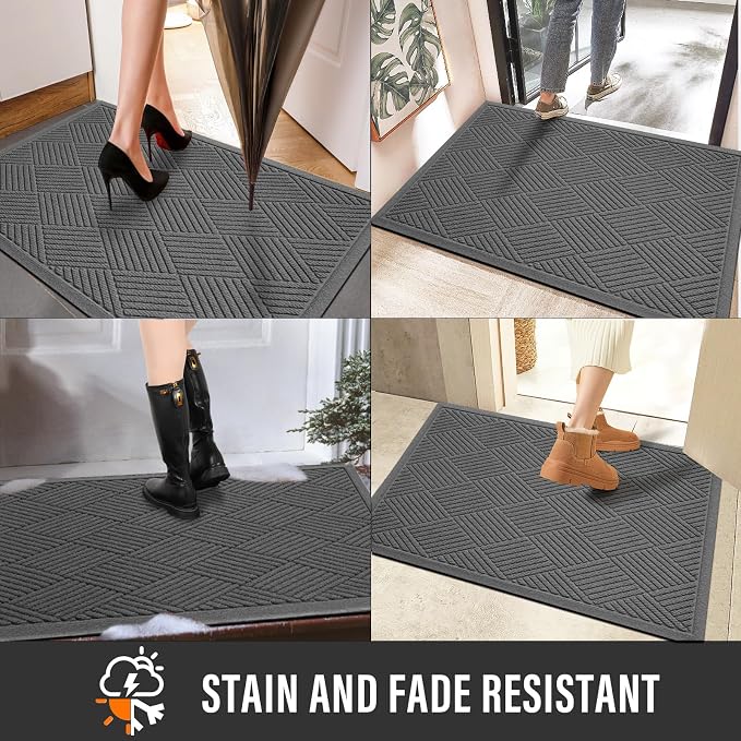 HIYARD Sturdy Front Door Mat, Absorbent Muddy Dirt Resist Welcome Door Mats