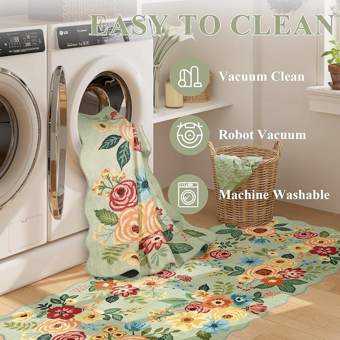 DUKINO 3x10 Washable Runner Rug, Non Slip Floral Ultra Soft Runner