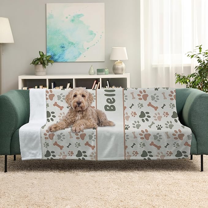Prints Next Day – Custom 60" x 80" Sherpa Pet Lightweight Blanket Personalized with Pet Lightweight's Name - Paw Pattern - Gift for Dog Owners - Printed in America
