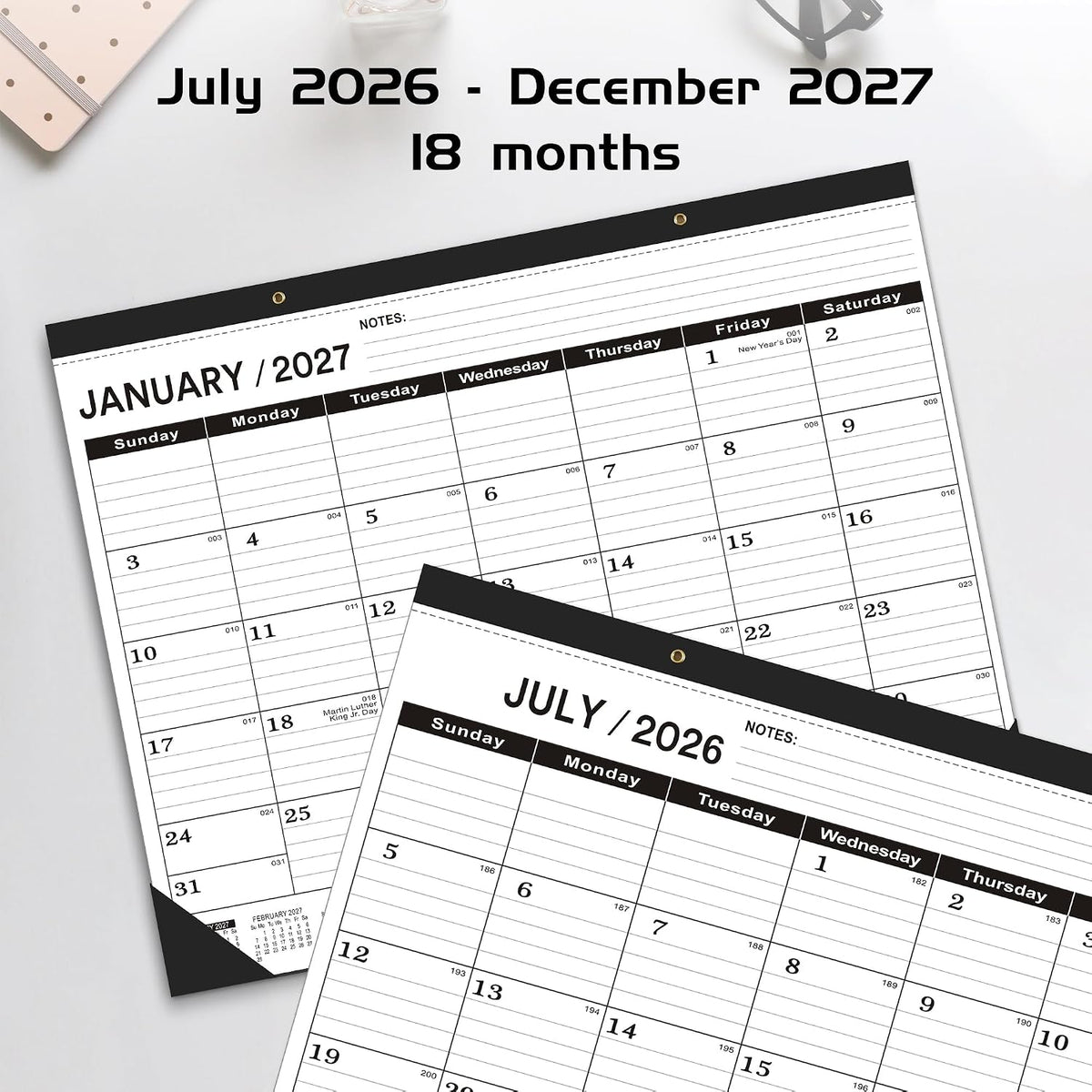 Desk Calendar 2026-2027 -3 PACK-July 2026 to December 2027-Desk Calendar 2026-2027 Large 22 x17,2027 Calendar,Classic Black,Large Calendar 2026-2027 with Plastic Cover.