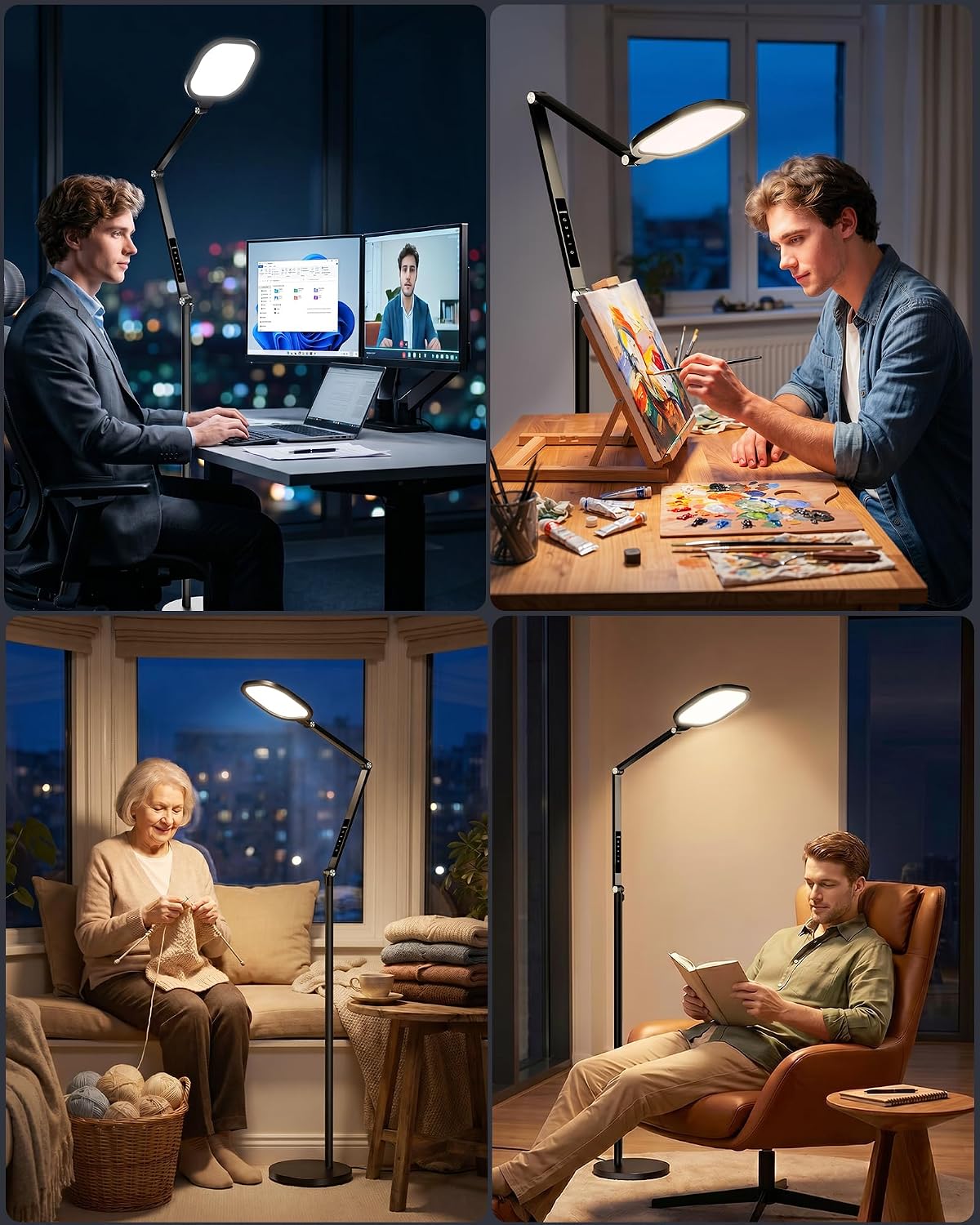 LitONES Eye-Care LED Floor Lamps, Remote, 69" Standing Read Lamp, 30 Modes