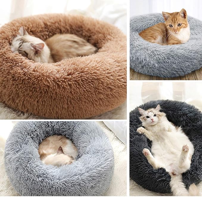Warming Round Dog Bed for Small, Medium and Large Dogs & Cats, Short & Long Plush Pet Bed, Luxurious Faux Fur Donut Cuddler, Bolster Pet Bed & Sofa, Machine Washable 80CM 32Inch