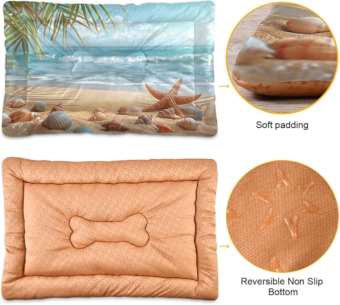 Sea Starfish Beach Dog Bed Cat Bed with Non-Slip Bottom, Kennel Bed Crate Soft Pet Bed Mattress Washable Pets Bed Pad for Small Medium Large Dogs Cats,18x24in