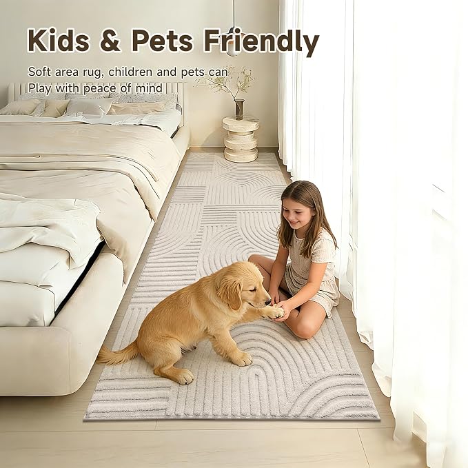 Pauwer 3x8 Washable Area Rugs for Living Room Modern Beige Solid Color Soft