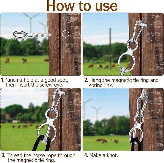 Horse Tie Ring, Safe Tie Horse Supplies, Humane Way Tie Ring, Magnetic Ring for Tying and Retracting, Helps Horse Pull Back and Releases Stress from The Horse