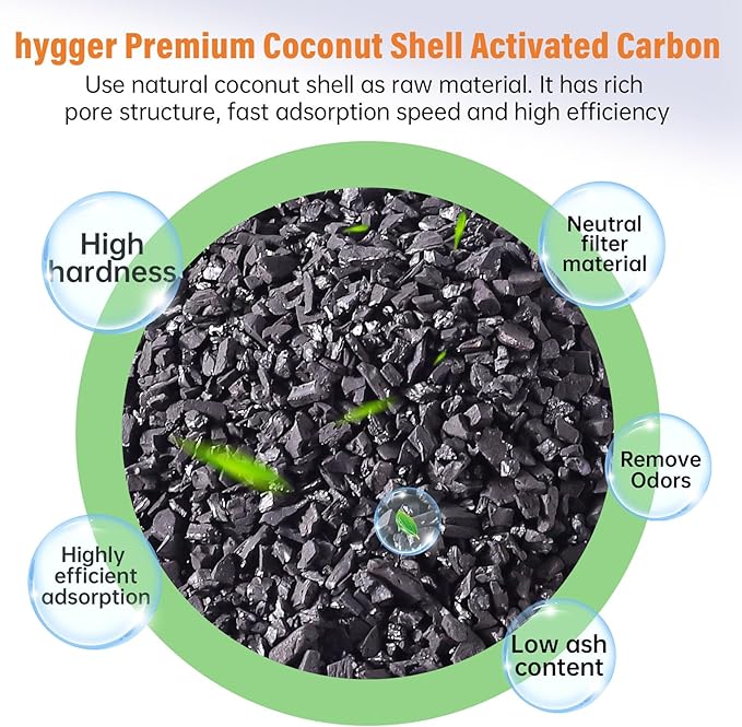 hygger Aquarium Activated Carbon, Premium Natural Coconut Shell Activated