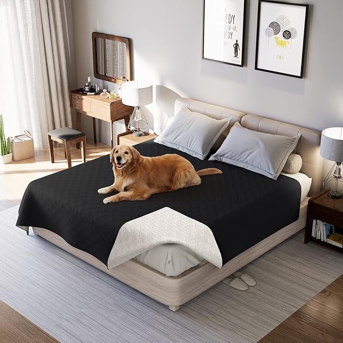 Waterproof Dog Bed Covers for Couch Protection, Water-Resistant Soft Dog Pet Blanket Anti-Slip Dog Blanket for Bed, for Furniture Bed Couch Sofa (Black,86x82inch)