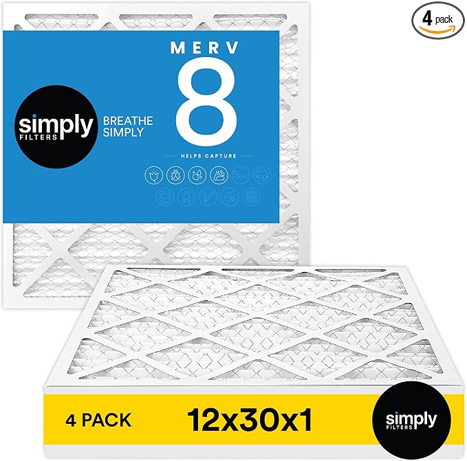Simply 12x30x1 Air Filter, Merv 8, 4 Pack,