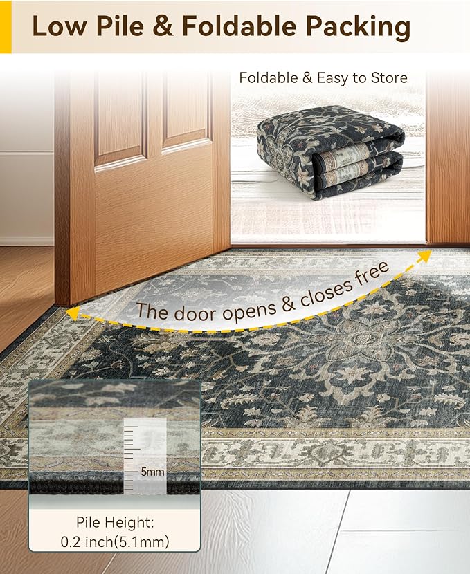 RELEANY Area Rugs Square 4ft Washable Non-Slip, Floral Vintage Distress