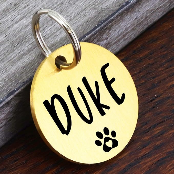 Ultra Joys Dog ID Tag, Custom Dog Tag Personalized Cat Tag, Pet ID Tag, Brushed Stainless Steel Round Dog Tag Gold Medium