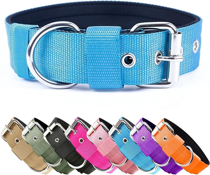 Heavy Duty Tactical Dog Collar - 1.5" Width Military Durable Thick Nylon with Adjustable Metal D Ring & Buckle Working Training K9 Collar for Medium Large Dogs (S(14"-17"), Light Blue)