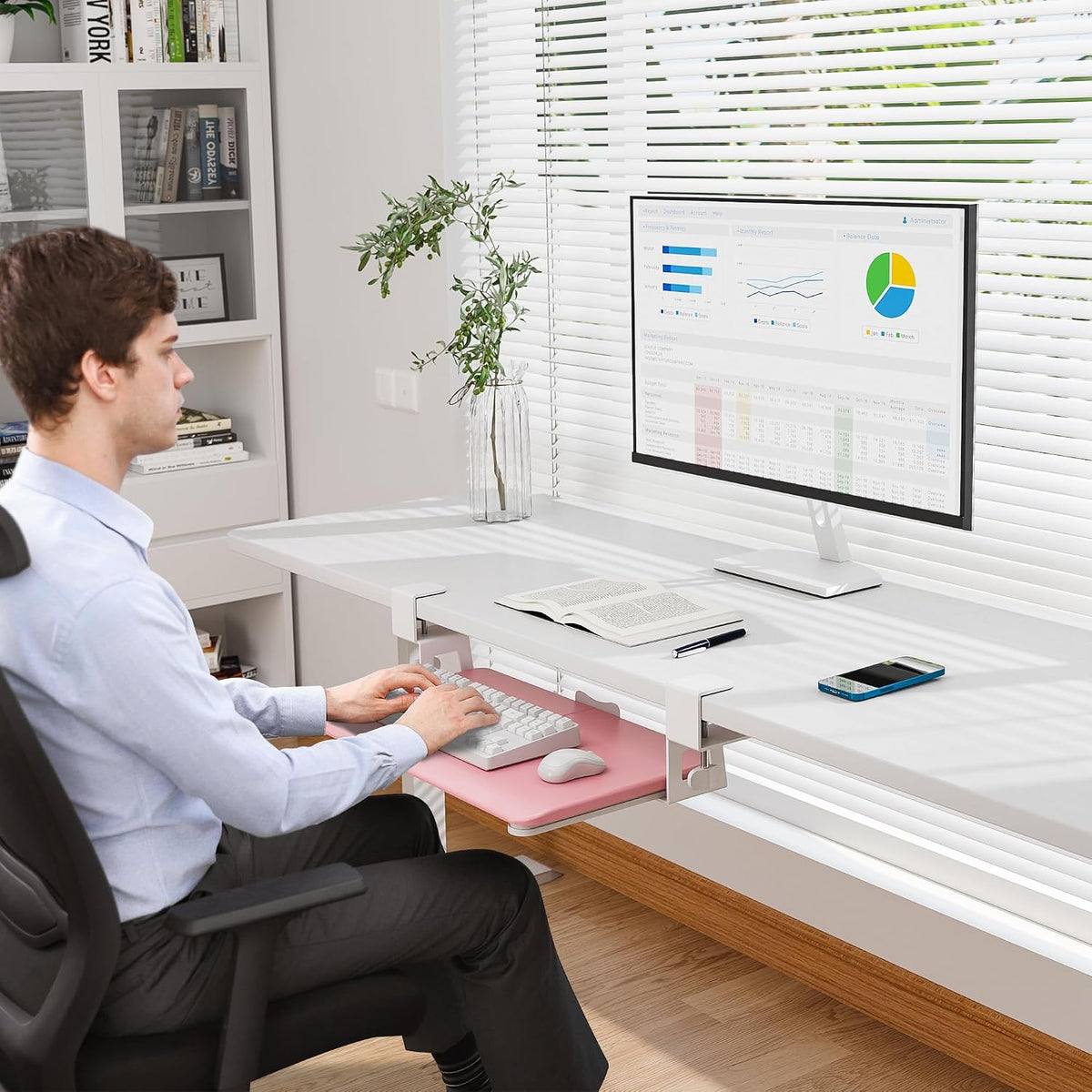BONTEC Under Desk Keyboard Tray, Pull-Out Keyboard & Mouse Platform