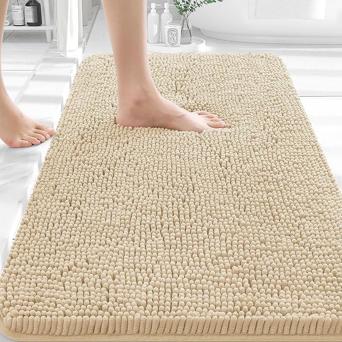 OLANLY Bathroom Rugs 36x24, Extra Soft Absorbent Chenille Bath Rugs, Rubber