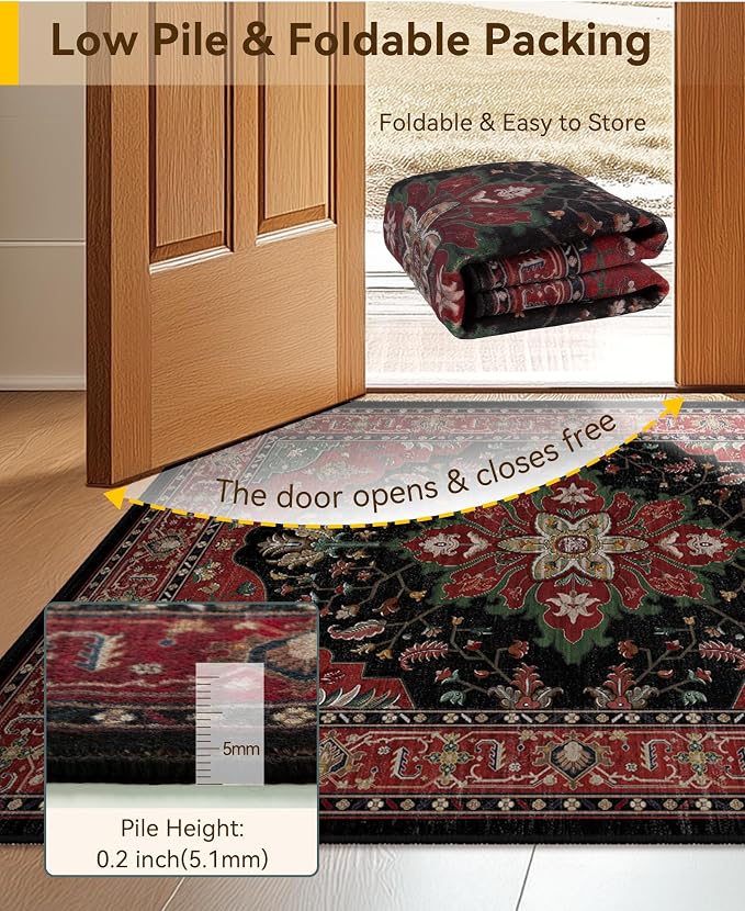 RELEANY Area Rugs Large 10'x14' Washable Non-Slip, Floral Vintage Distress