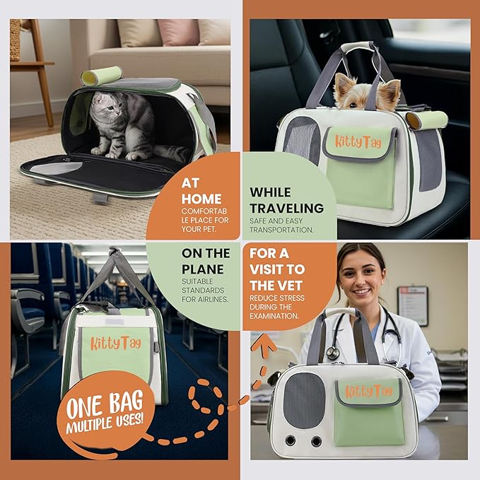 Pet Carrier, Puppy Small Dog Carrier, Cat Carrier Bag, Waterproof Premium PU Leather Carrying Handbag for Outdoor Travel Walking Hiking Shopping (Green)