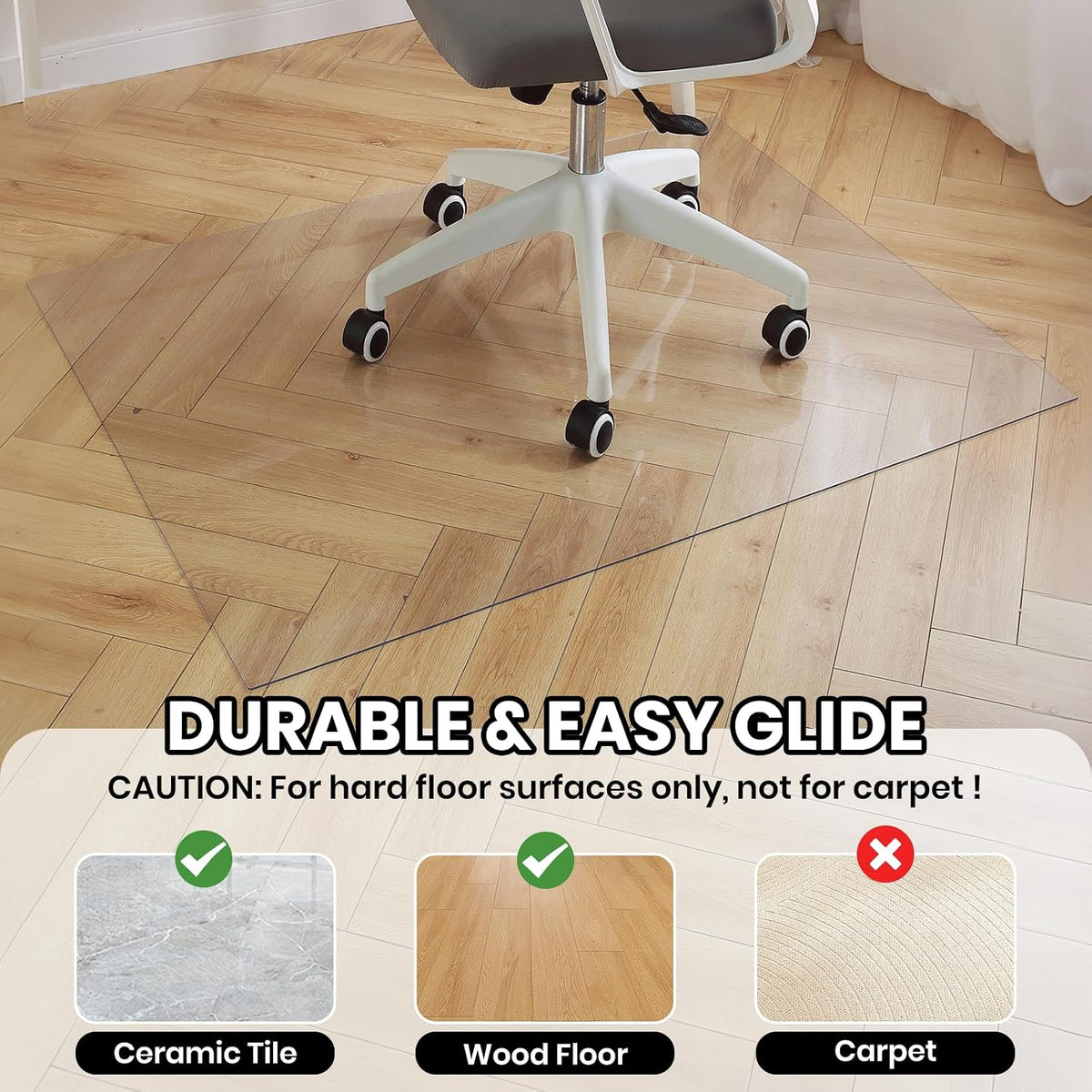Clear Office Chair Mat for Hardwood Floor, 48 x 60 in Desk Floor Protector