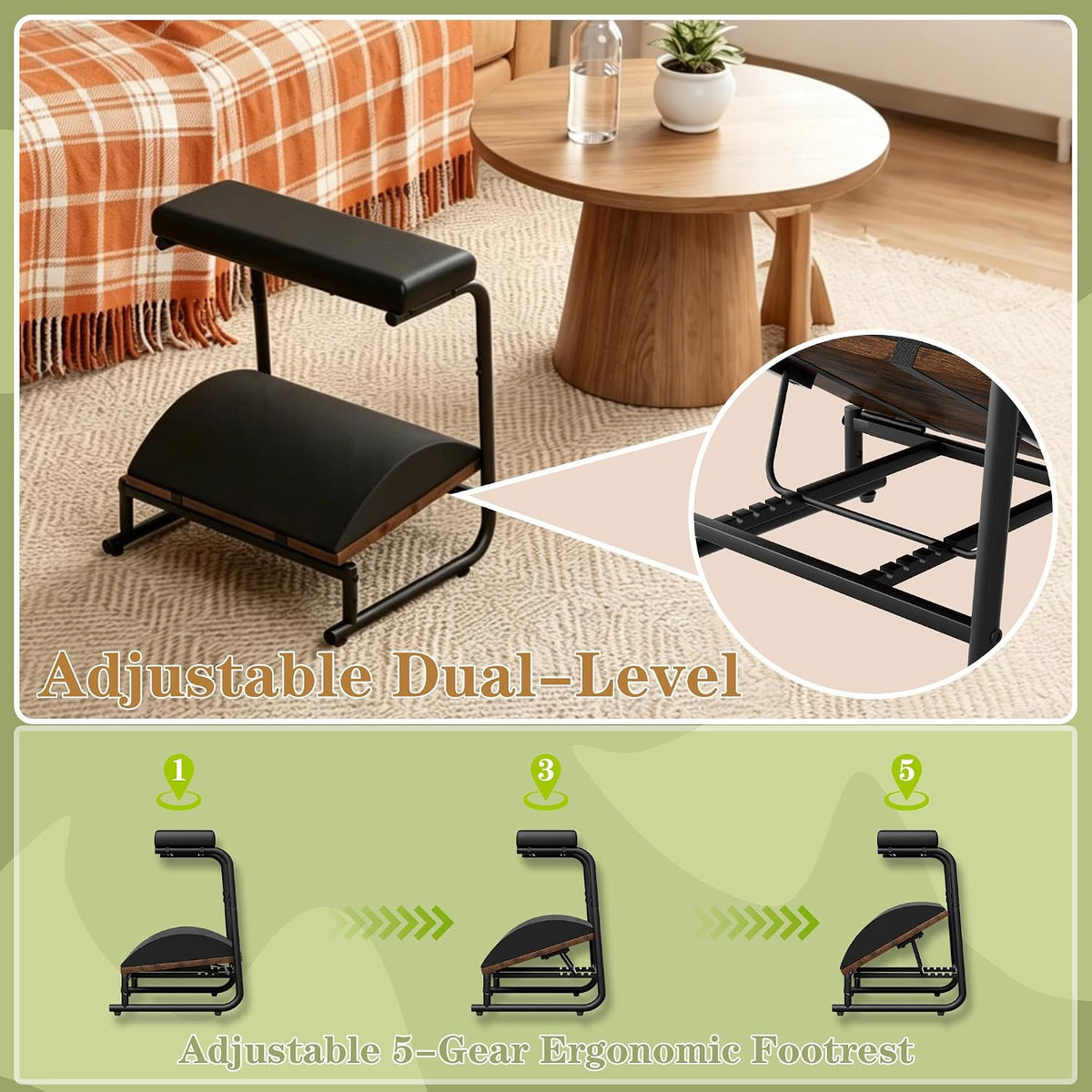 Double Step Foot Rest Under Desk, 5-Height Adjustable