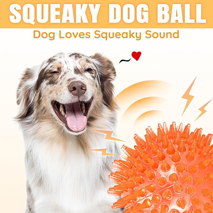 6-Pack 3.5” Squeaky Dog Balls, Durable Soft Spiky Chew Rubber Fetch Toy Balls for Large Medium Aggressive Chewers Teeth Cleaning Chewing Playing Training & Boredom Buster Indoors Outdoors