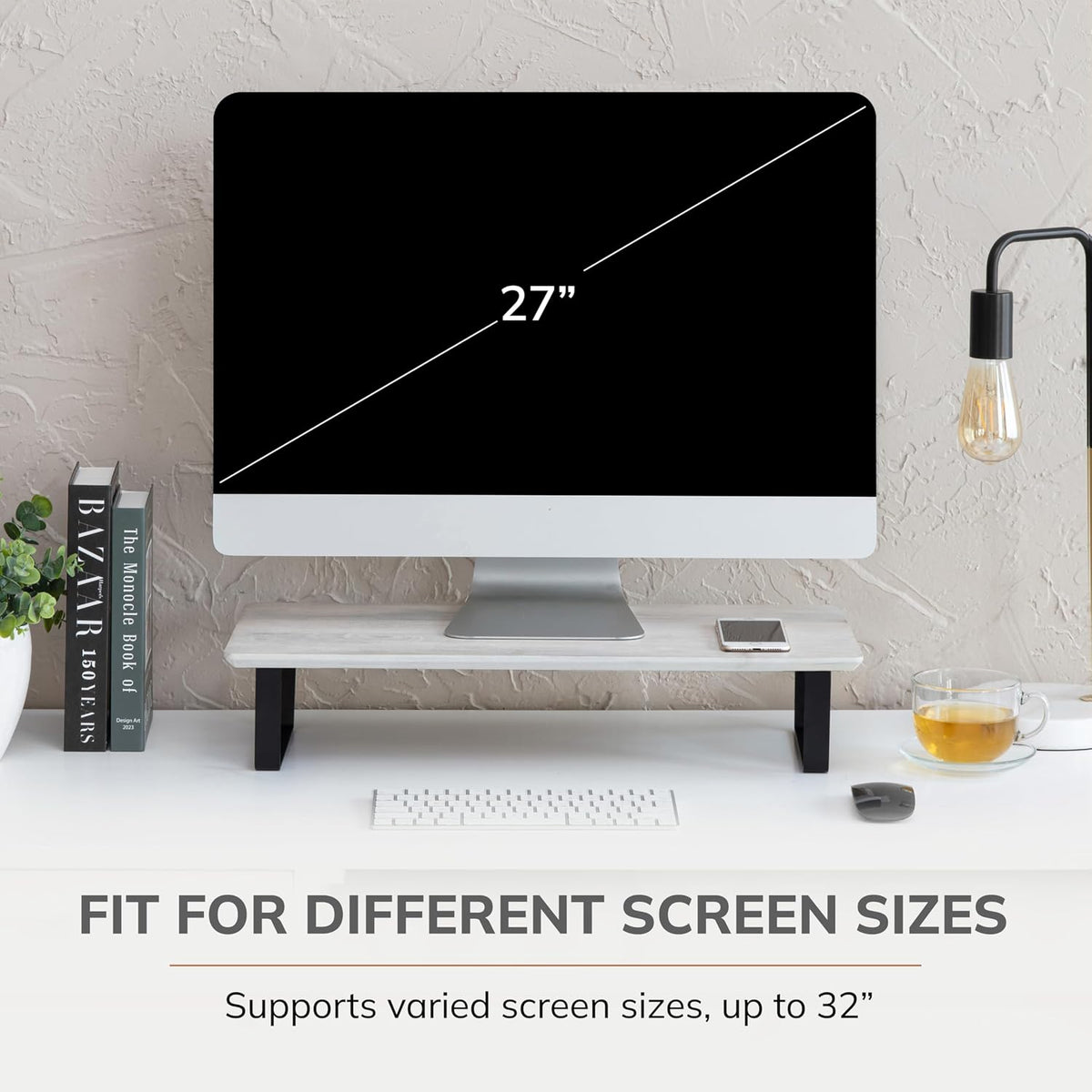 Anji Mountain Monitor Stand for Desk - Desktop Organizer & Laptop Riser, Ergonomic Monitor Riser, Space-Saving, Durable, Easy Assembly & Ideal for Home & Office,White Wash, 24-Inch, Classic