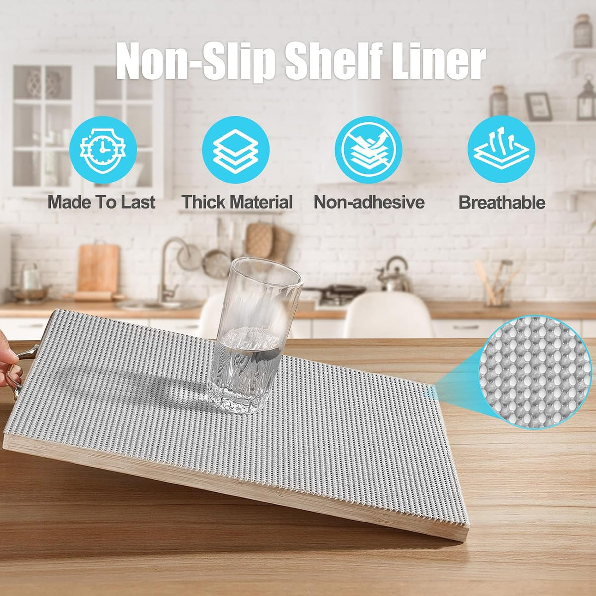 Songrey Non-Slip Shelf Cabinet and Drawer Liner, 17.5IN x 20FT, Light Gray