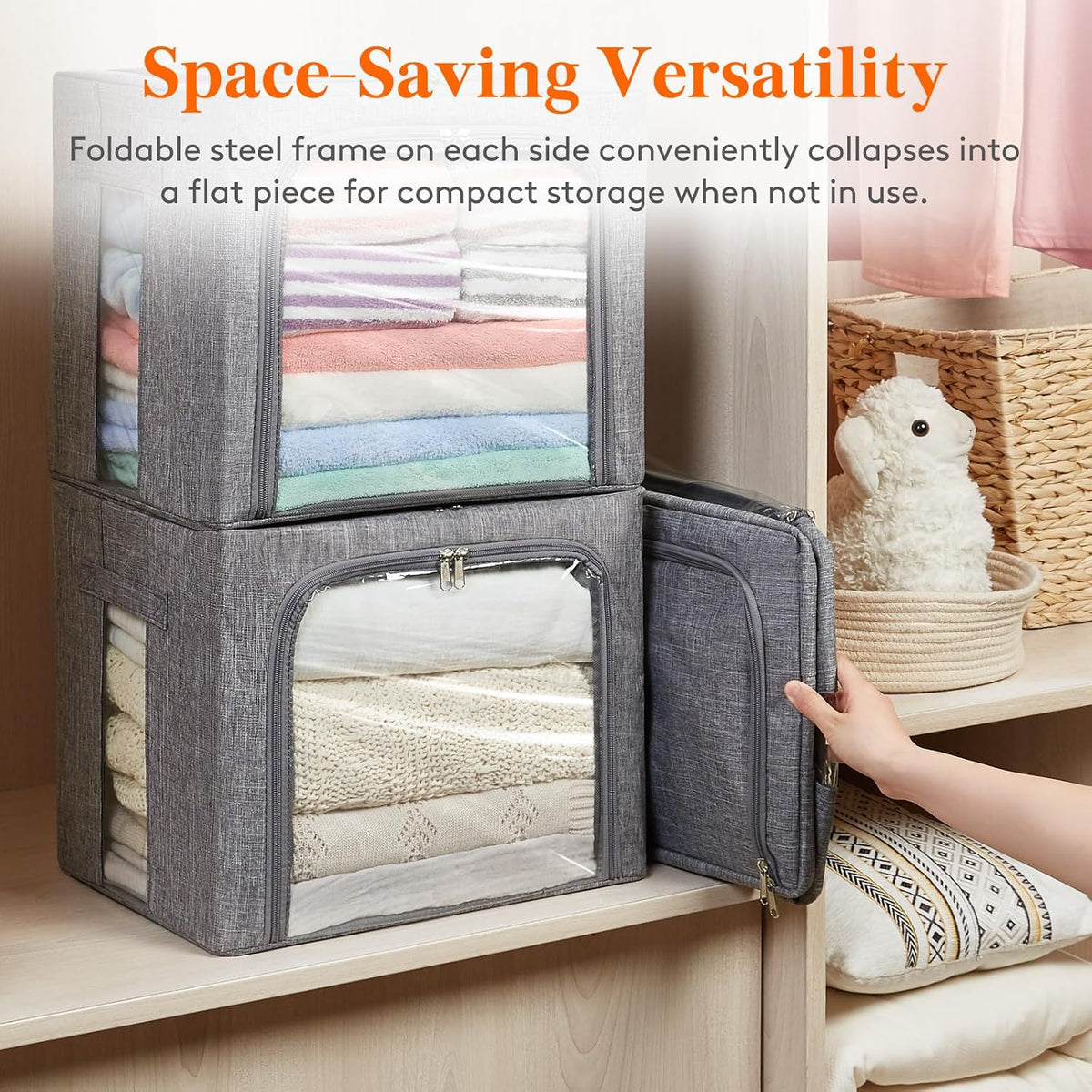 Lifewit 4 Pack Clothes Storage Bins with Metal Frame, Stackable Storage Box