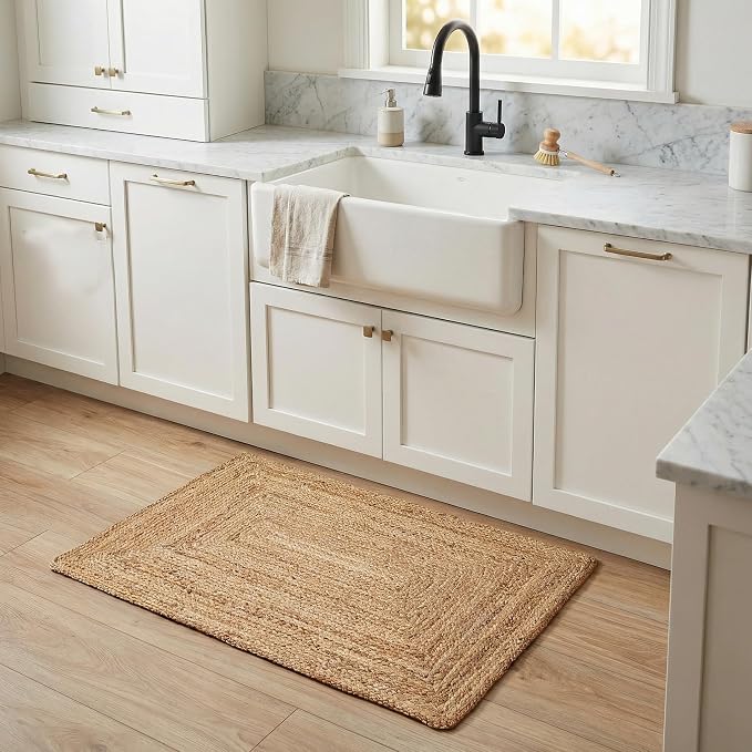 Hausattire Hand Woven Jute Braided Rug, Reversible Boho Entry Area Rugs