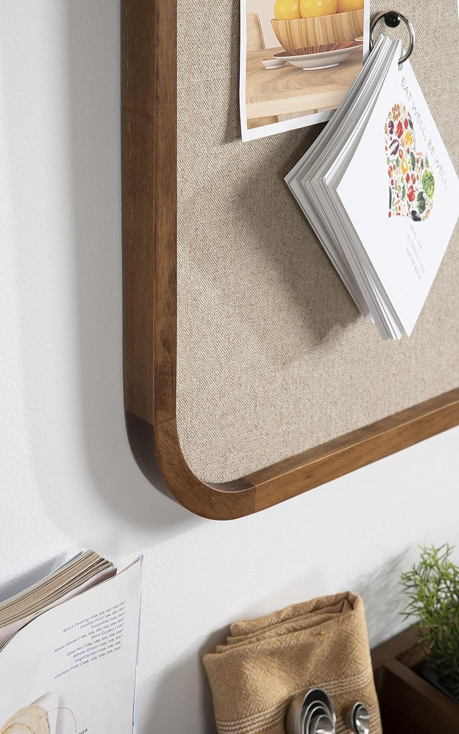 Kate and Laurel Hutton Transitional Pinboard, 20 x 30, Rustic Brown, Radius Rectangle Wall Organizer with Fabric Pinning Surface
