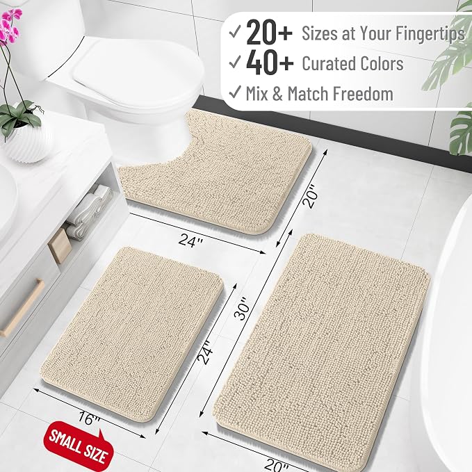 OLANLY Large Bathroom Rugs 59x35, Extra Soft Absorbent Chenille Bath Rugs