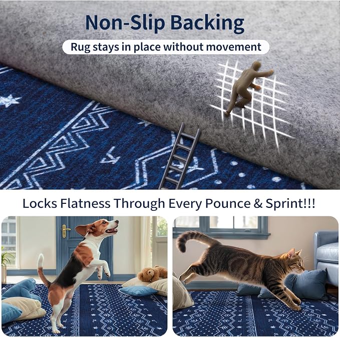 SERISSA 2x5 Kitchen Runner Rug, Washable Non-Slip Blue and White Boho Rug