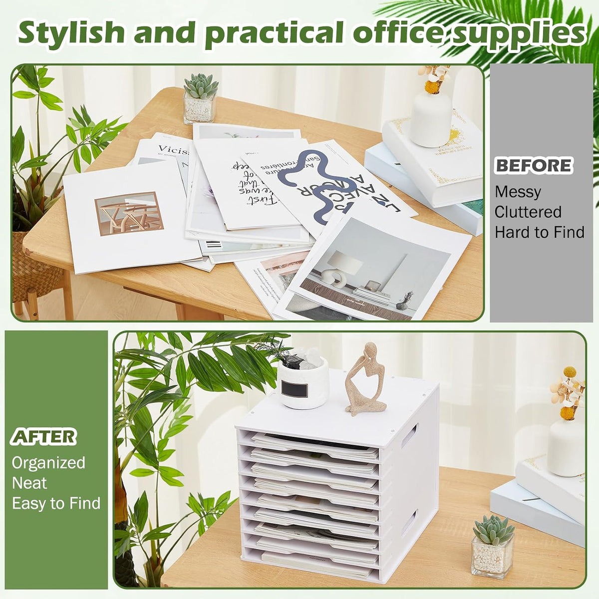 Juexica 9 Tier 8.5" x 11" Scrapbook Paper Organizer, White Cardstock File Organizer with Adjustable Shelves, Stackable Paper Trays, Desktop Storage Rack Document Holder for Desk Home Office