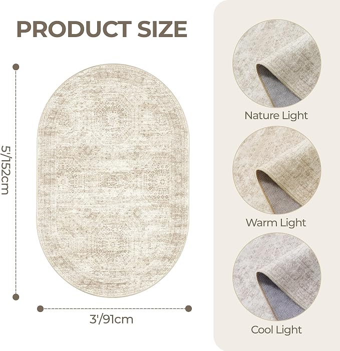 Oval Rugs 3x5 for Entryway, Washable Modern Non-Slip Area Rug for Kitchen