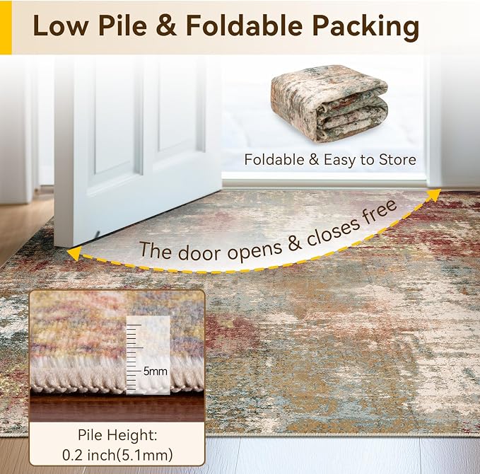 RELEANY Washable Area Rugs 2'6"x10 Non-Slip Modern Abstract Soft